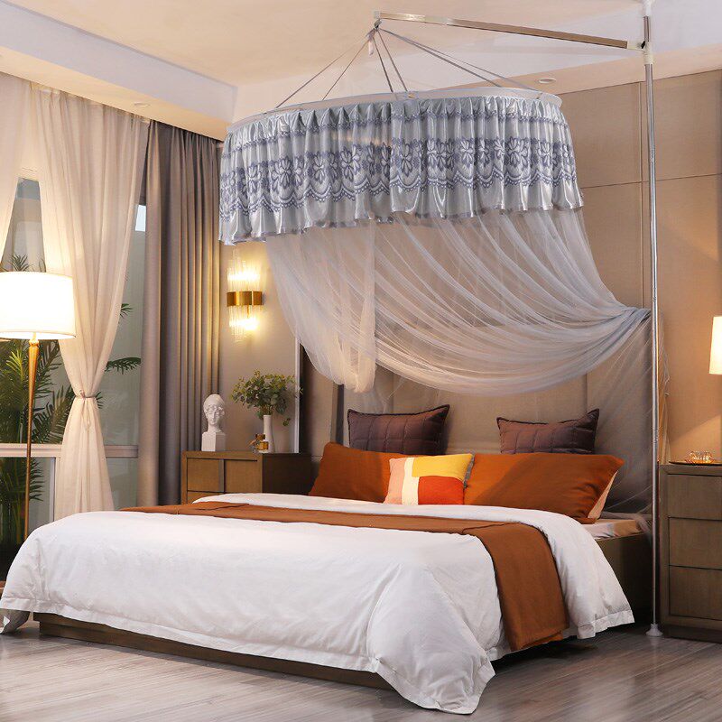 艾润天地杆家用圆顶吊顶蚊帐免安装公主吸顶1.2/1.5/1.8m床蚊帐