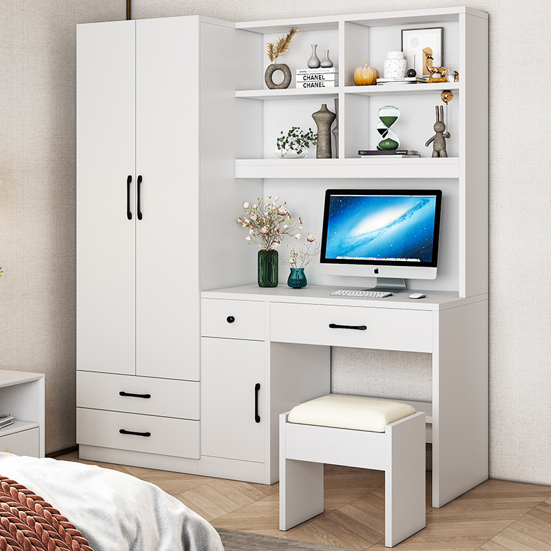 衣柜带书桌一体儿童办公桌书架台式电脑桌小户型衣橱连身柜子