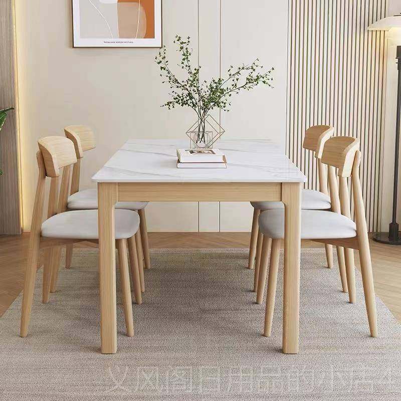 正品欧实木岩板餐桌椅组合家用小户型现代简约轻北长形橡胶方木奢