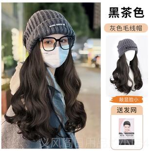 正品子假发一体时尚头套女款202季4新款全彷帽真发全真人发秋冬针