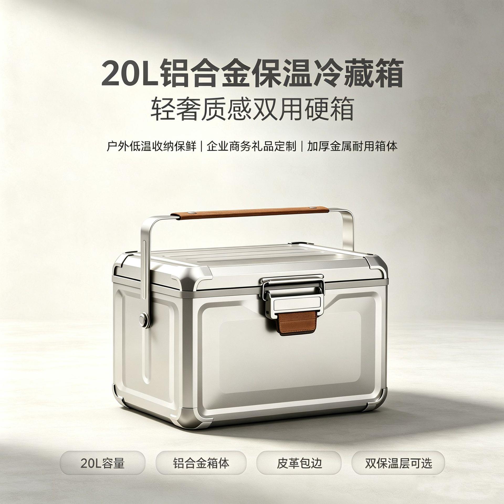 20L铝合金保温箱皮革包边金属冷藏箱户外露营收纳商务礼品可定制