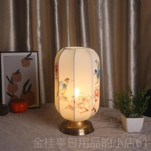 高档新清中式实木台灯自明古典卧室手绘床头台灯创意习客栈室中式