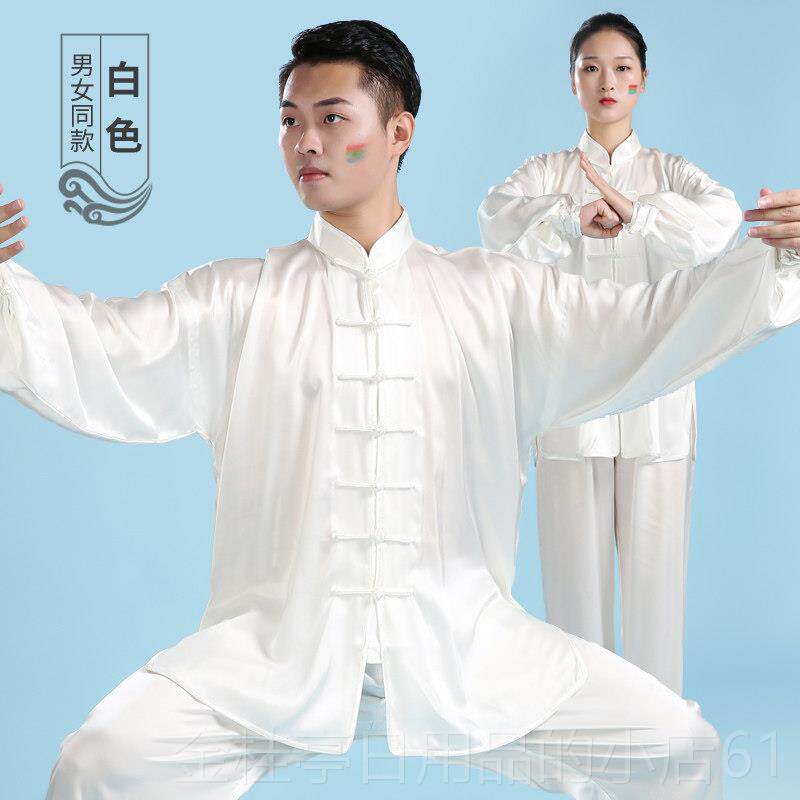 高档中国姆拳风太极服男高练功服22米真丝桑蚕丝高档端女装武术表