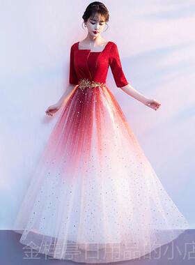 高档合唱演出服女长裙学生大指端挥高独唱服男古筝成人红色新款礼