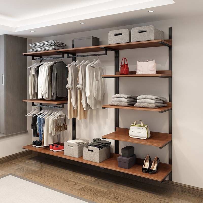 简易衣柜无门2021年新款家用卧室实木衣橱简约现代铁艺衣帽架定制