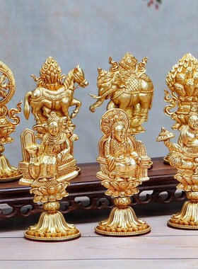 藏传轮王七珍密宗七政宝吉祥古典摆件佛堂古金色