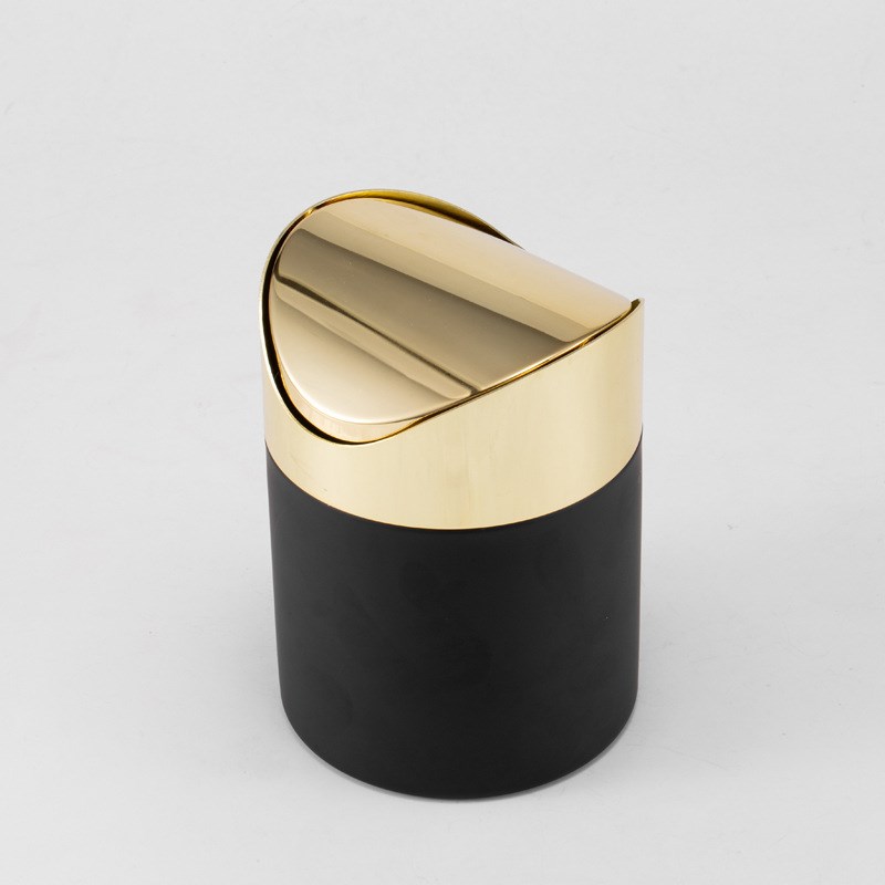 304不锈钢桌面垃圾桶带盖办公室小号金色垃圾篓家用客厅高档