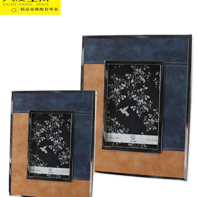 金属边皮相框酒店样板间床头柜隔断摆件简约时尚现代软装家居饰品