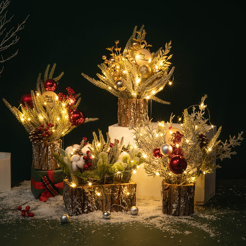 圣诞节装饰品创意迷你小型圣诞树发光盆栽家用桌面摆件场景布置