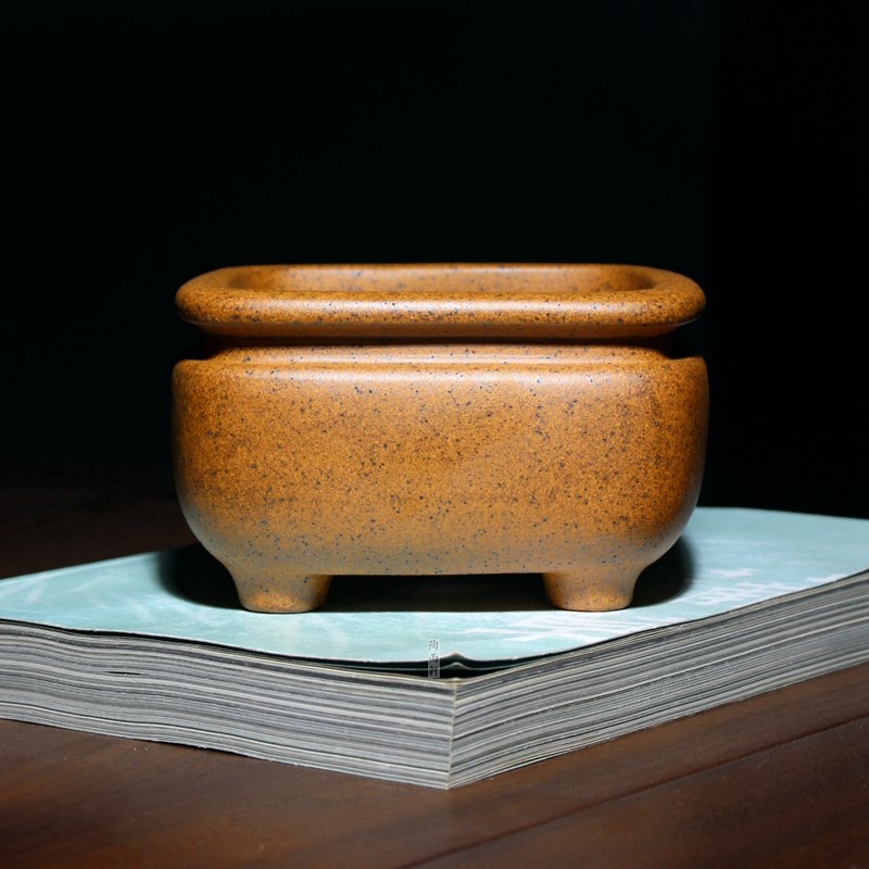 圆足四方形鼎精品紫砂花盆唯珍手工柴烧小盆景盆栽多肉菖蒲透气