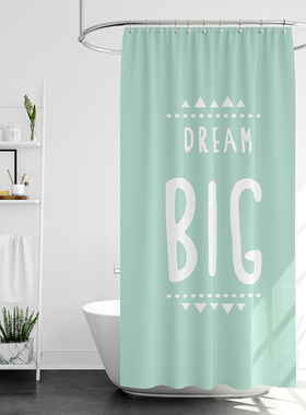 绿色浴帘套装防霉加厚卫生间隔断帘布纯色淋浴挂帘遮挡帘子免打孔