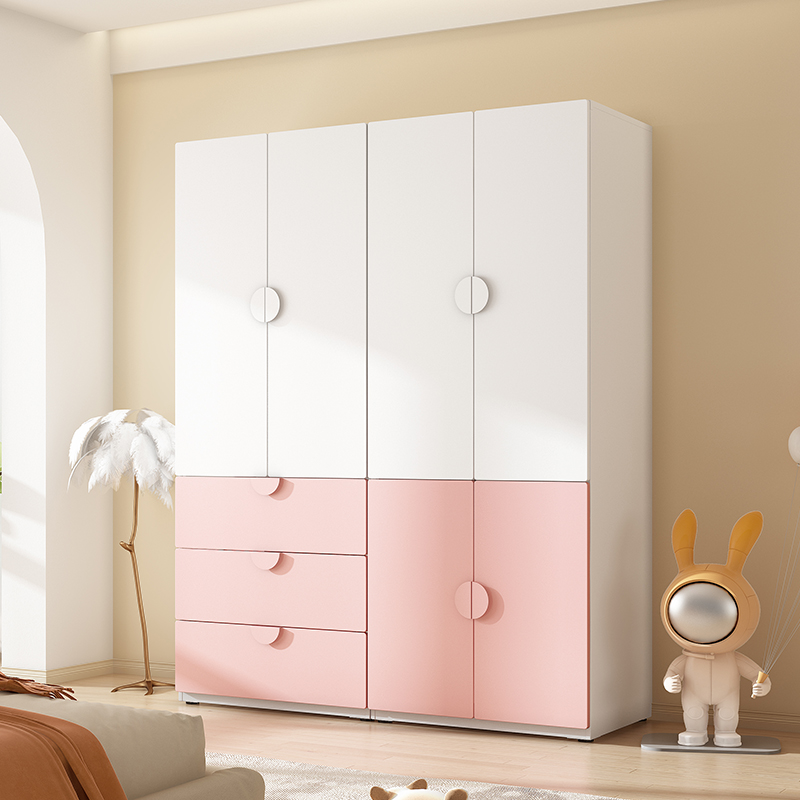 儿童衣柜家用卧室铁艺收纳柜儿童衣橱简约小户型钢制收纳柜带抽屉