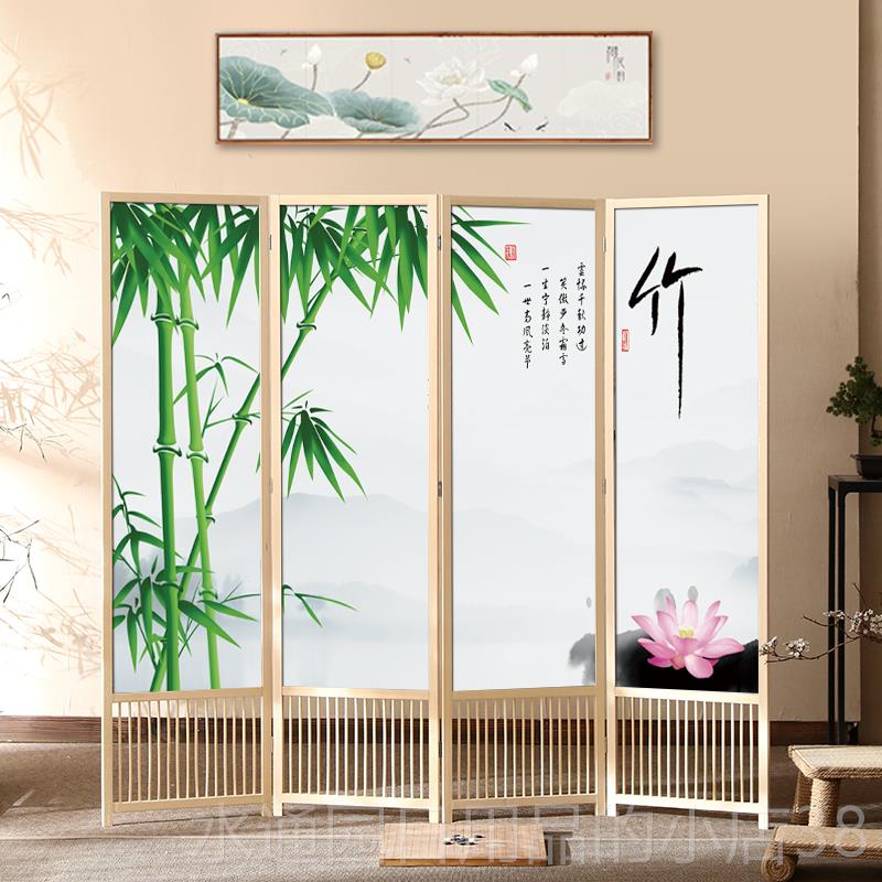 正品现代中式家用实屏风隔断玄关可移动折叠木厅卧室房酒客店办书