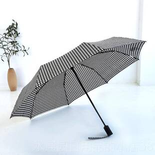 正品105CM晴雨伞简约时男尚黑白千鸟超轻全自动格伞三叠双人抗折