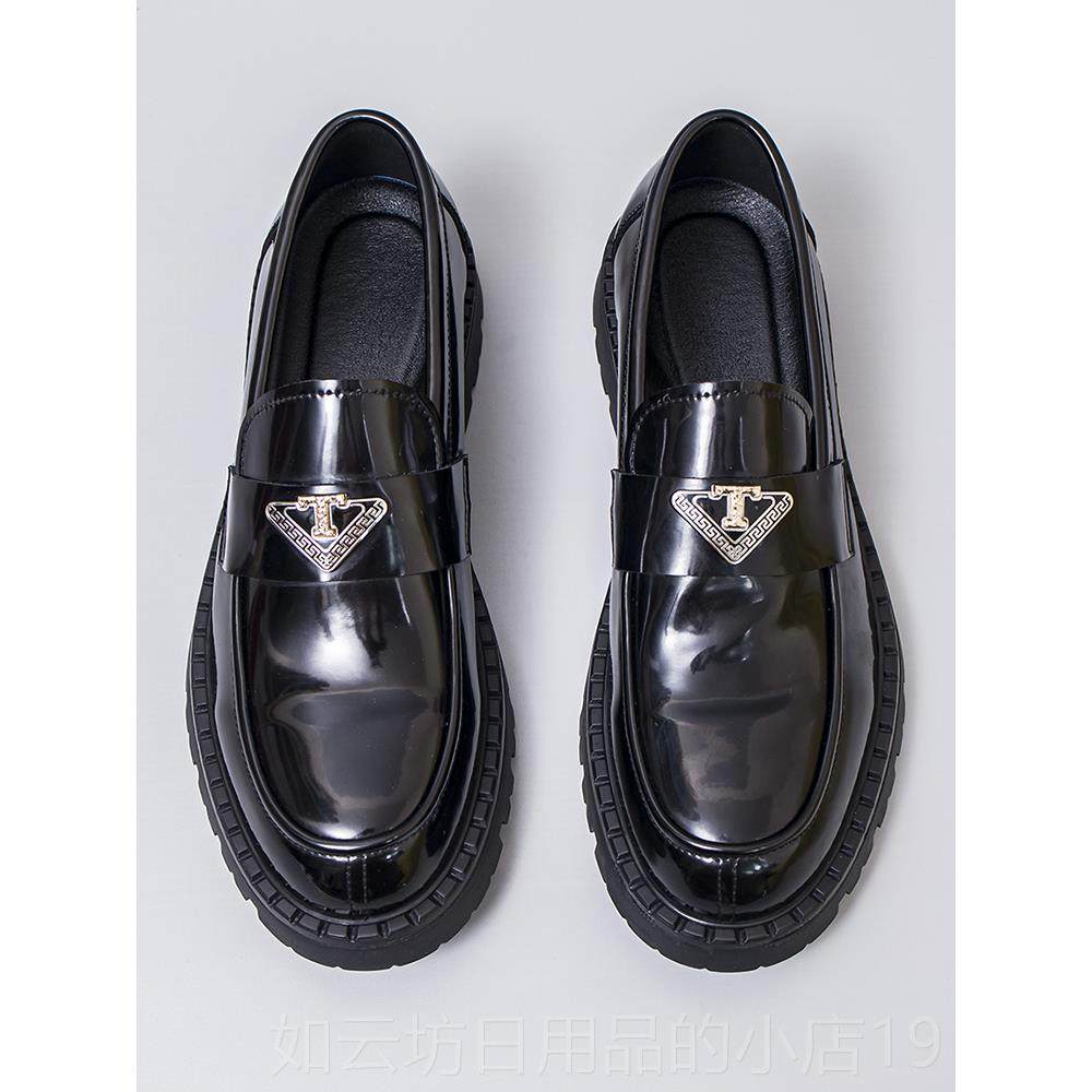 正品英春秋皮季新款亮福鞋男真皮商务正装男士皮鞋漆皮一脚蹬乐伦