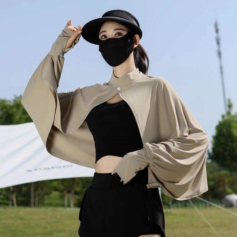 防晒披肩女款夏季开车骑车空调衫罩衫斗篷透气宽松长袖冰丝薄外套