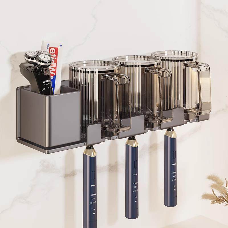 牙刷置物架免打孔漱口杯电动牙刷架子卫生间收纳壁挂牙缸牙具挂架