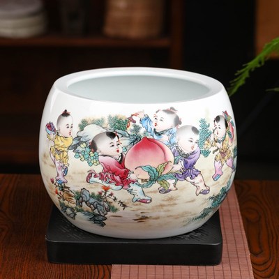 牛年聚宝盆招财摆件陶瓷客厅家用书房玄关聚财花盆鱼缸结婚工艺品