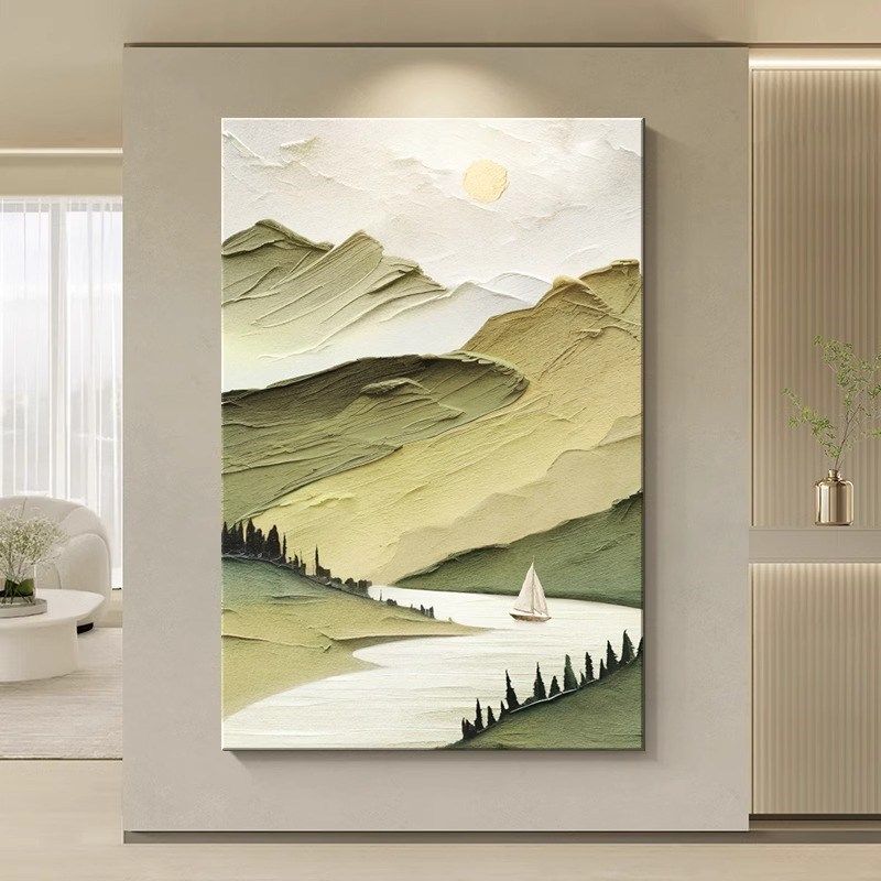 肌理风景画玄关奶油风装饰画2024新款客厅沙发背景墙壁画高级挂画