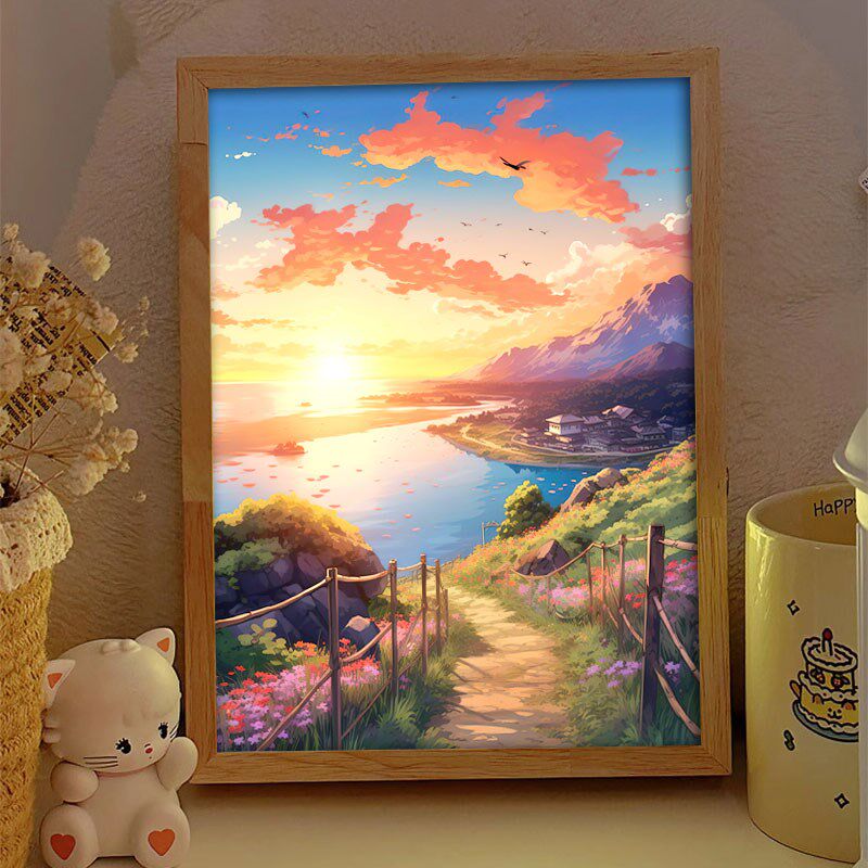 海边日出画灯相框床头发光小夜灯阳光装饰画治愈系风景挂画灯光画
