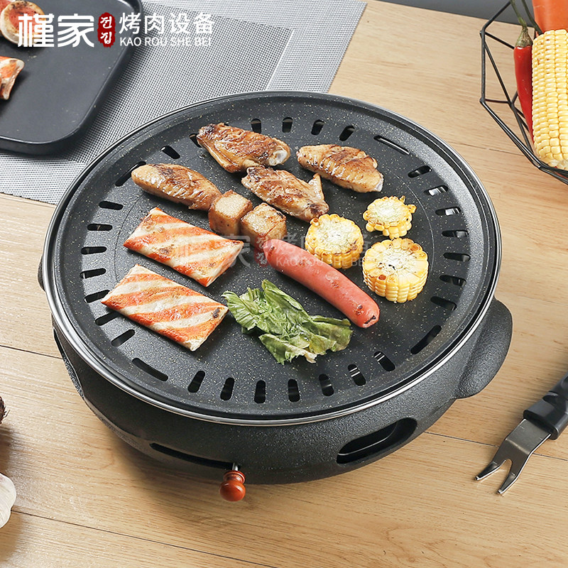 韩式铸铁炭烤炉商用圆形煎肉锅烤肉店烧烤炉家用木炭室内烤肉炉子