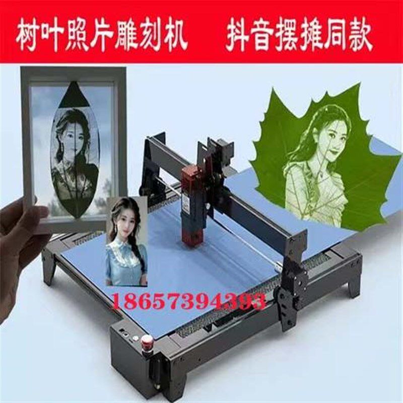 树叶激光雕刻切割机叶雕布料皮革木板小型自动摆摊叶子打照片机器
