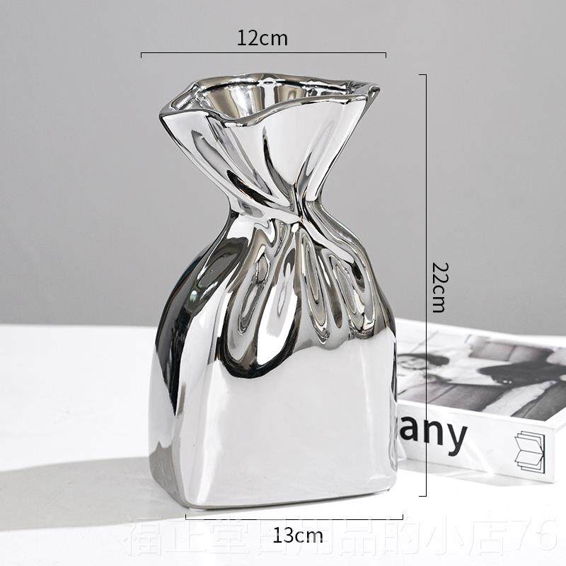 高档轻奢摆件北欧插简约陶瓷镀银花瓶创意可水鲜花花真花仿客养厅