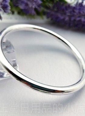 高档9999万纯银足光面闭银口实心圆棍银手镯简女约圈闭口镯子素手