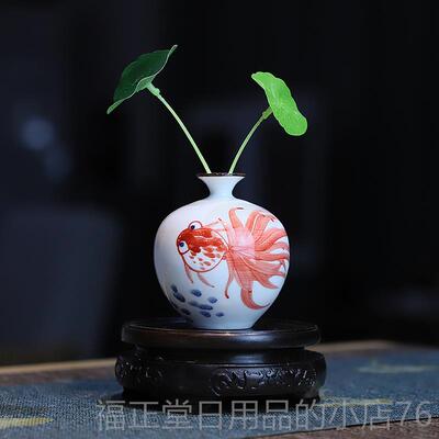 高档德镇手绘竹叶鸟花器家居陶花瓷摆件插小花新中景式装饰品瓶摆