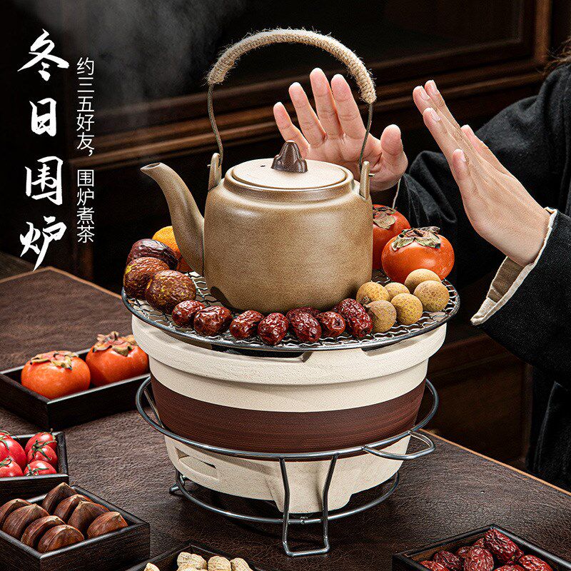 围炉煮茶炭火炉茶具套装粗陶煮茶壶家用室打边炉中式烤茶装备干烧