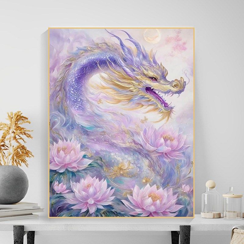 玄关彩色龙运莲莲diy手工填色客厅房间丙烯高级氛围装饰数字油画