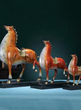 东方禧马到成功将军马摆件黄铜酒柜玄关办公室桌面装饰乔迁礼品