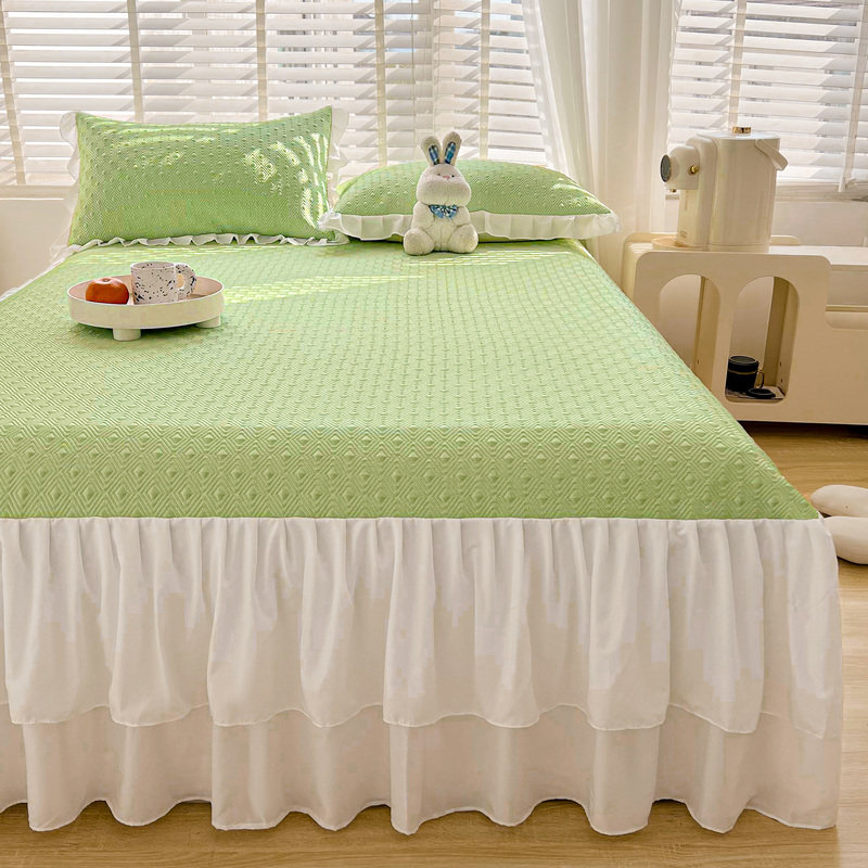 凉感冰豆豆凉席三件套床裙款冰丝凉席空调软凉席夏天席子