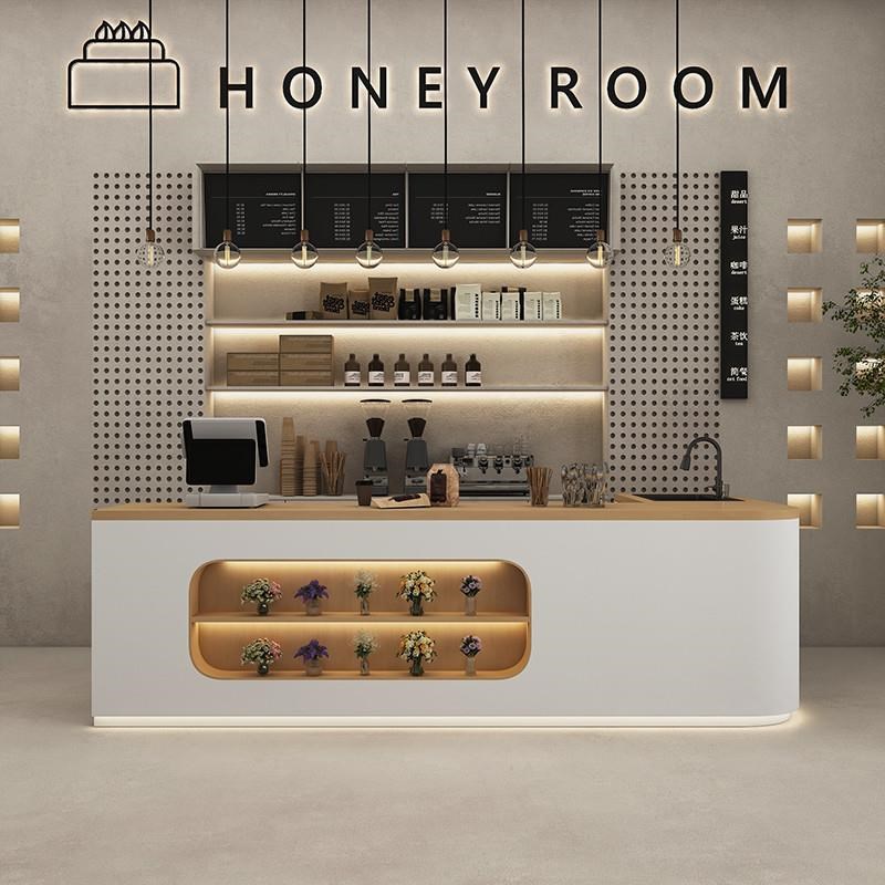 现代简约水吧台一体咖啡店收银台花店操作台水果店果切台大理石