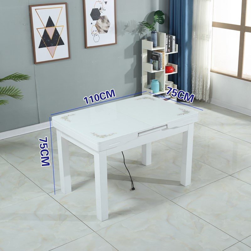 小户型桌椅钢化玻璃实木伸缩餐桌简约现代家用餐厅客厅饭桌子