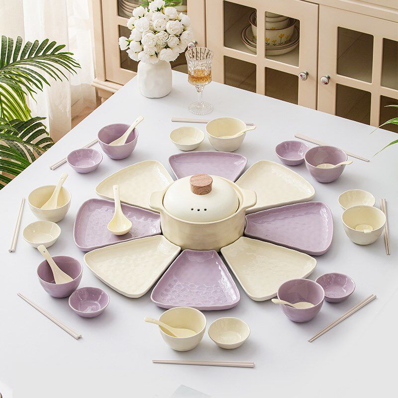 年夜饭拼盘餐具组合盘子碗碟套装家用碗盘筷过年团圆桌火锅配菜盘