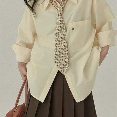 HAVERICE饭馆 2025春秋新款复古休闲宽松衬衣内搭黄色衬衫上衣女
