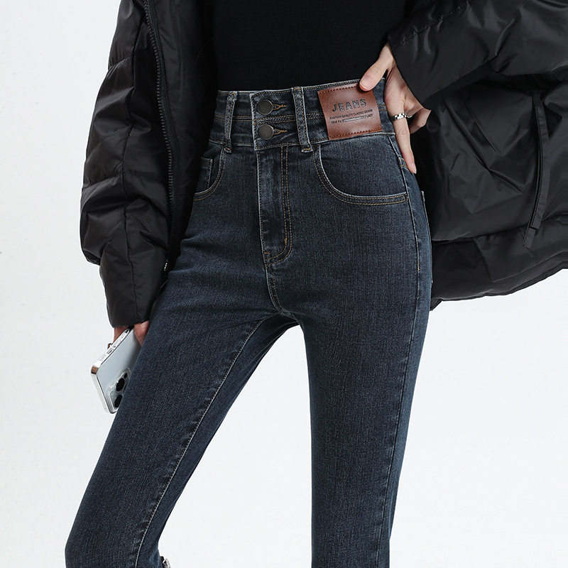 紧身小脚牛仔裤女春秋2026新款高腰显瘦修身靴裤九分铅笔打底裤子