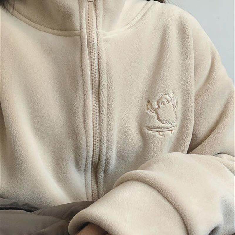 双面摇粒绒大码外套女秋冬季半高领拉链开衫卫衣女加绒加厚保暖