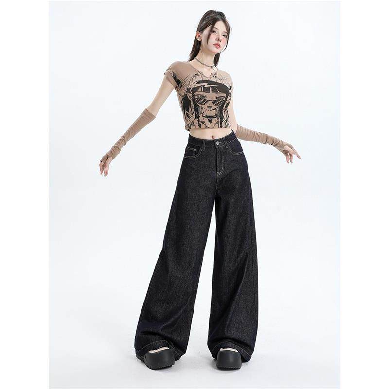 丹宁阔腿牛仔裤女2026年新款高腰美式复古慵懒宽松垂感拖地裤子