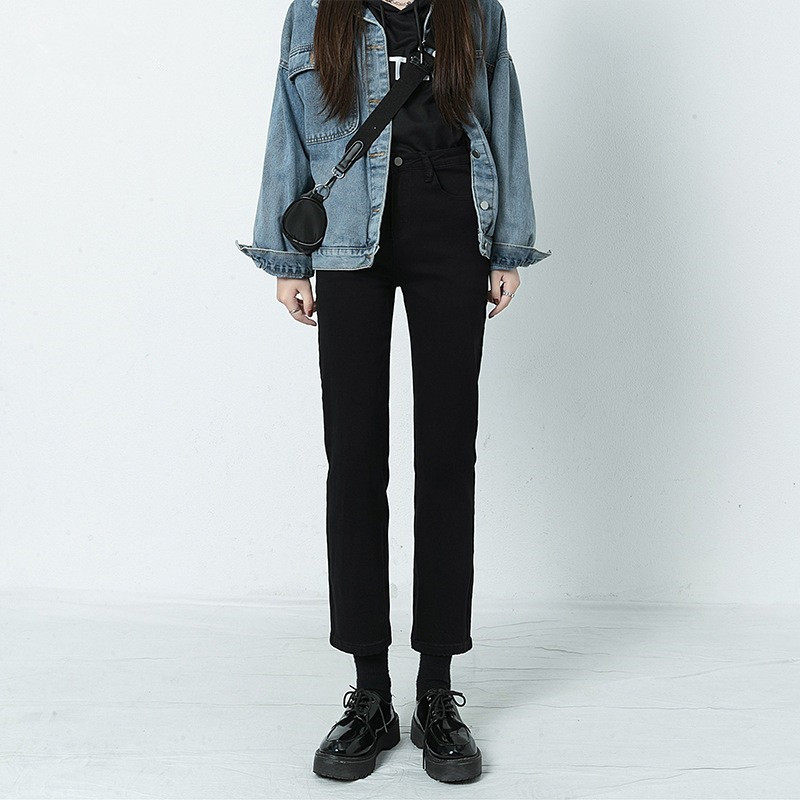黑色九分直筒春夏牛仔裤女2026年秋季新款爆款小个子修身烟管裤子