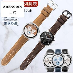 适配华为watchgt5pro/gt3pro/GT4男Watch4/3/2疯马皮手表带真皮22