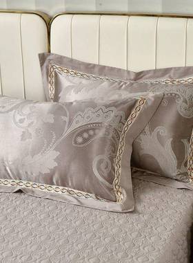 高装欧式轻奢风贡缎提花枕套一对枕结婚庆大红色CFE头套单人枕芯