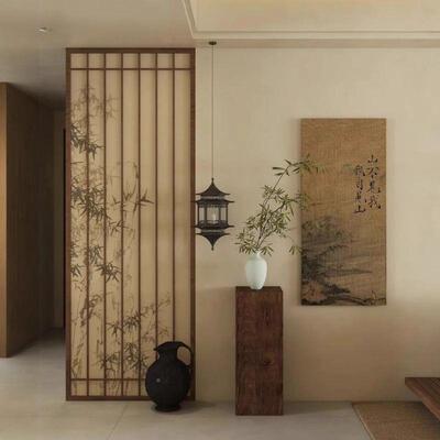 格栅隔断门宋式代美学客厅进门遮挡屏风入正对中式户实木推拉9994
