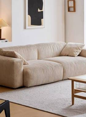 客法式艺奶风灯芯绒河马沙发厅卧室豆腐块布懒人可躺可油睡94338