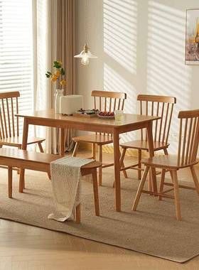 实木餐桌椅组合饭樱桃木日42953色系用小户型简约长方形书桌桌电