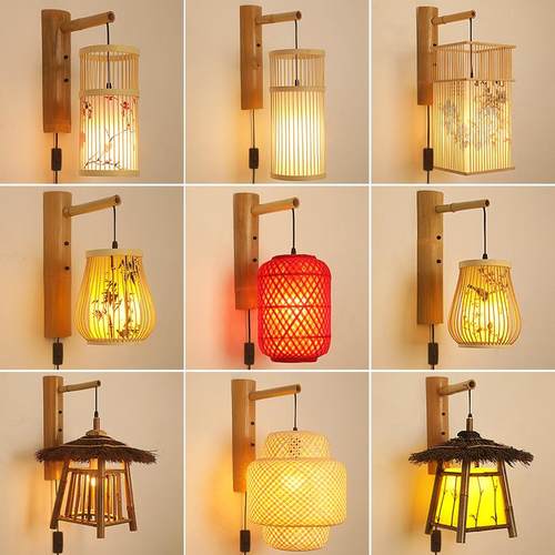 中式灯笼竹艺吊灯包卧厢编厅壁灯餐无品牌/竹饭店室阳台过道茶楼