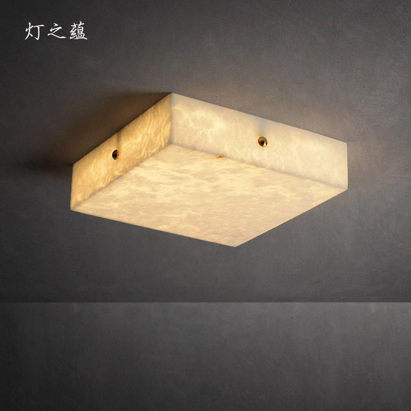 云石全铜新中式方形卧室吸顶灯