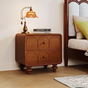 新美式柜床·抽头款复古实木沙发边柜中古风两收纳柜小型床边置物