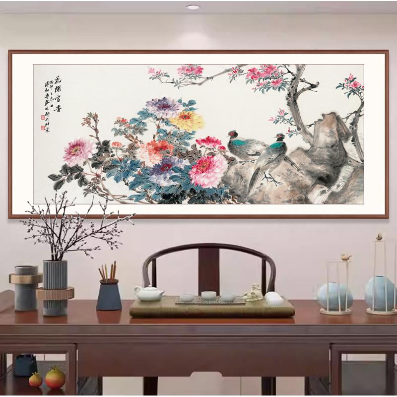 名师手绘国画写意鸟卧室好富寓彭述超《意装饰画厅花开贵客牡丹图